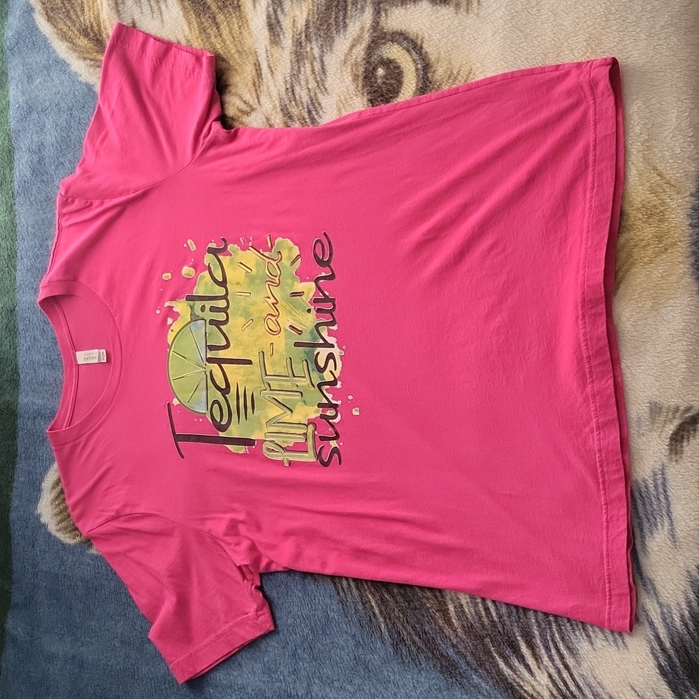 Pink Tshirt Tequila Lime Sunshine Large  Bella Canvas